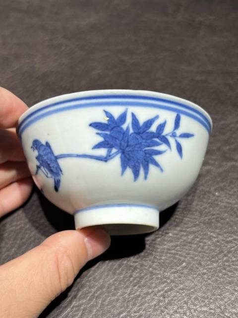 古玩陶瓷青花花鳥紋茶圓真品鑒賞圖