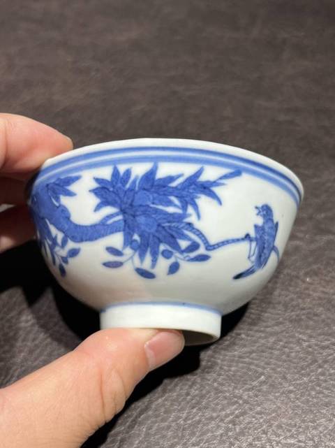 古玩陶瓷青花花鳥紋茶圓真品鑒賞圖