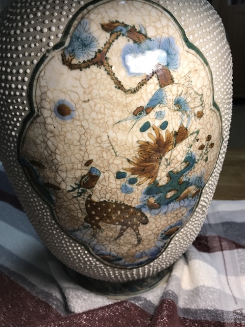 古玩陶瓷鶴鹿同春珍珠釉瓶真品鑒賞圖