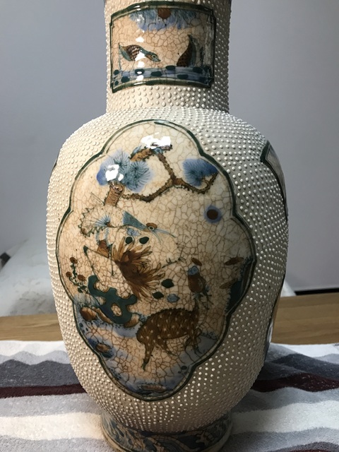 古玩陶瓷鶴鹿同春珍珠釉瓶真品鑒賞圖