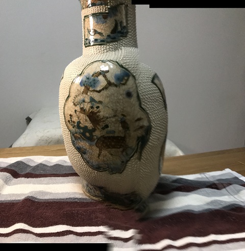 古玩陶瓷鶴鹿同春珍珠釉瓶真品鑒賞圖
