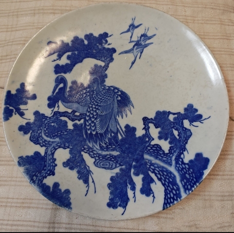 古玩陶瓷松鶴紋青花盤真品鑒賞圖