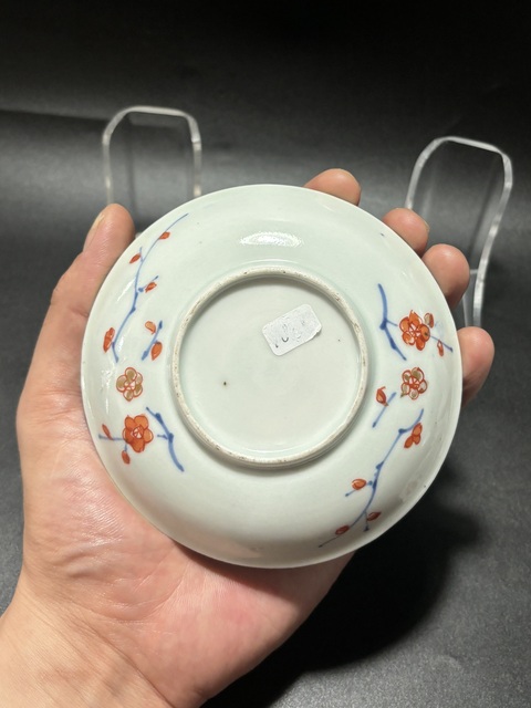 古玩陶瓷青花加彩庭院花卉紋碟真品鑒賞圖