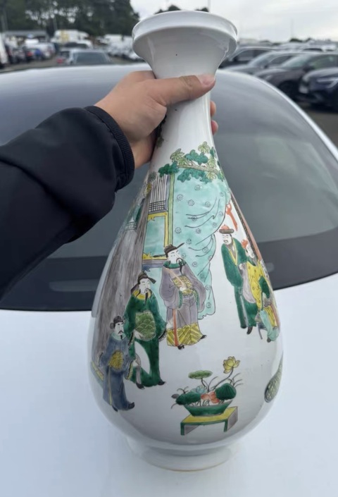 古玩陶瓷清晚期 五彩人物紋玉壺春真品鑒賞圖