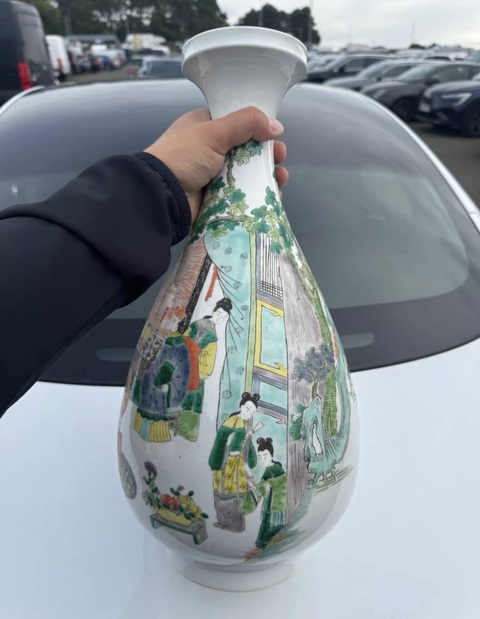 古玩陶瓷清晚期 五彩人物紋玉壺春真品鑒賞圖