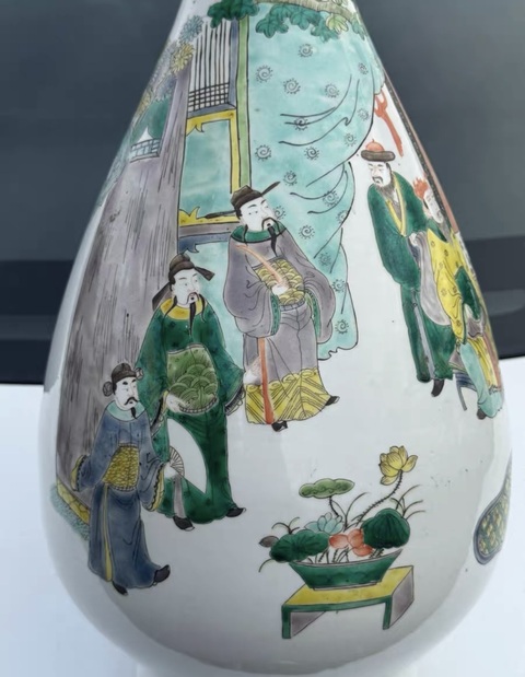 古玩陶瓷清晚期 五彩人物紋玉壺春真品鑒賞圖