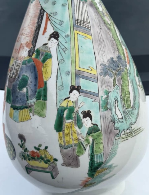 古玩陶瓷清晚期 五彩人物紋玉壺春真品鑒賞圖