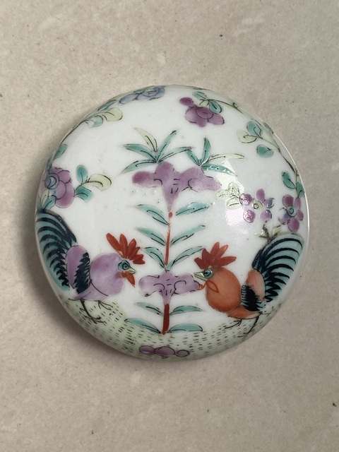 古玩陶瓷粉彩雙雞紋印盒真品鑒賞圖