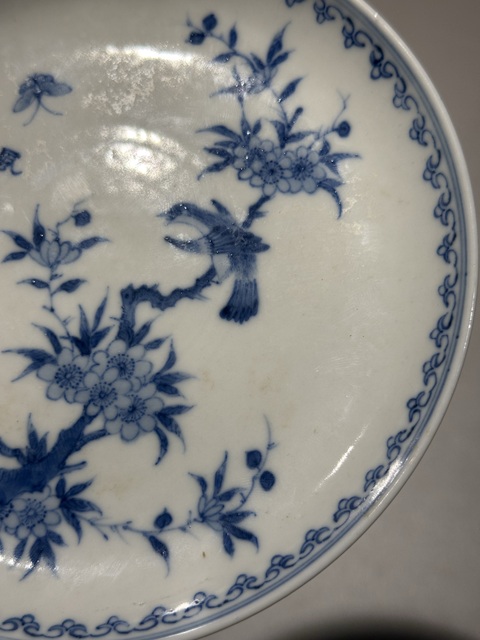 古玩陶瓷青花花鳥高足盤真品鑒賞圖