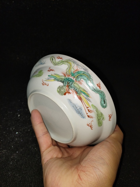 古玩陶瓷民國(guó).細(xì)路粉彩龍鳳呈祥折腰碗拍賣(mài)，當(dāng)前價(jià)格650元