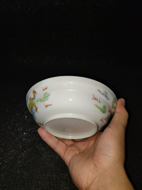 古玩陶瓷民國(guó).細(xì)路粉彩龍鳳呈祥折腰碗拍賣(mài)，當(dāng)前價(jià)格650元