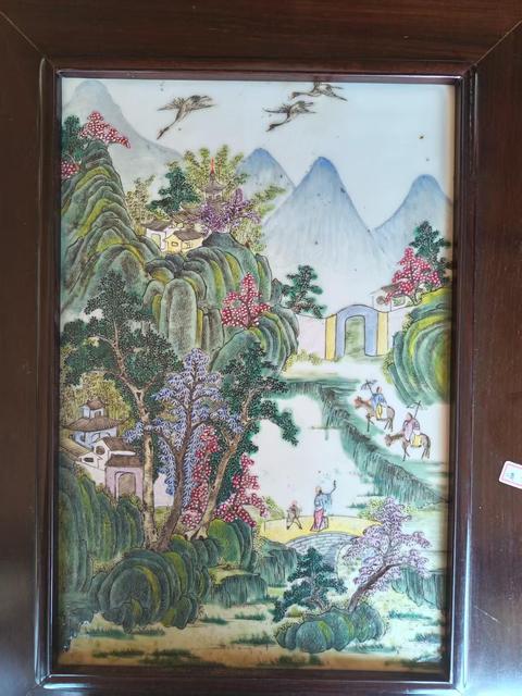 古玩陶瓷晚清粉彩瓷板真品鑒賞圖