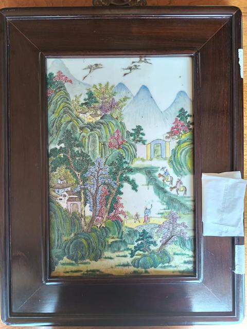 古玩陶瓷晚清粉彩瓷板真品鑒賞圖