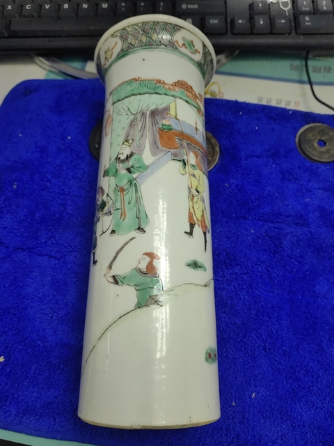 古玩陶瓷五彩人物故事紋箭筒真品鑒賞圖