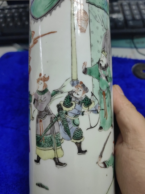 古玩陶瓷五彩人物故事紋箭筒真品鑒賞圖