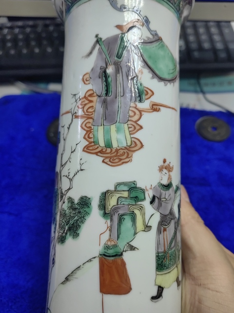 古玩陶瓷五彩人物故事紋箭筒真品鑒賞圖