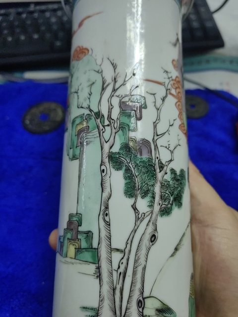 古玩陶瓷五彩人物故事紋箭筒真品鑒賞圖