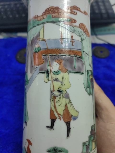 古玩陶瓷五彩人物故事紋箭筒真品鑒賞圖
