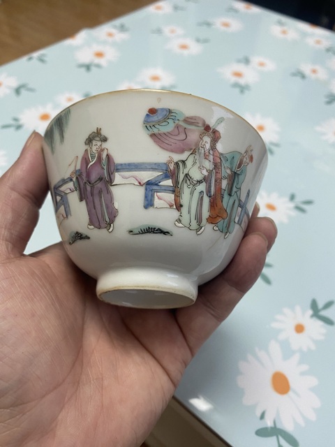 古玩陶瓷同治細路粉彩茶碗真品鑒賞圖