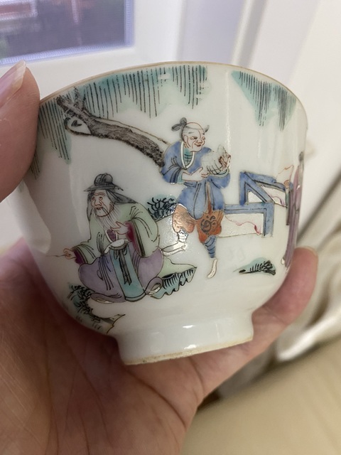 古玩陶瓷同治細路粉彩茶碗真品鑒賞圖