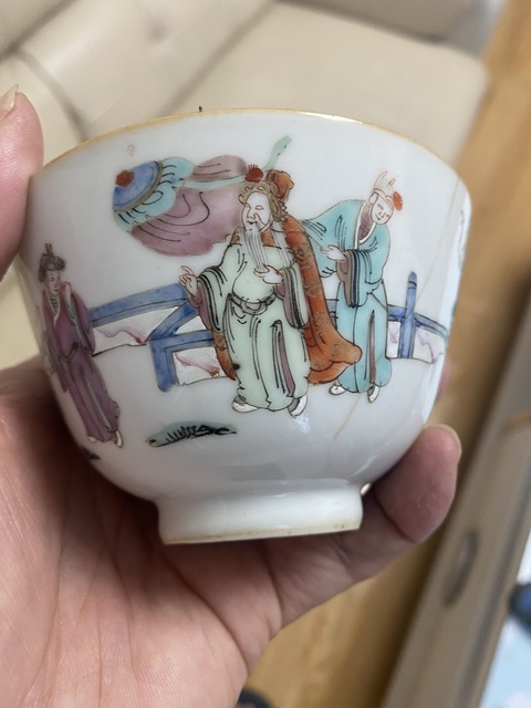 古玩陶瓷同治細路粉彩茶碗真品鑒賞圖