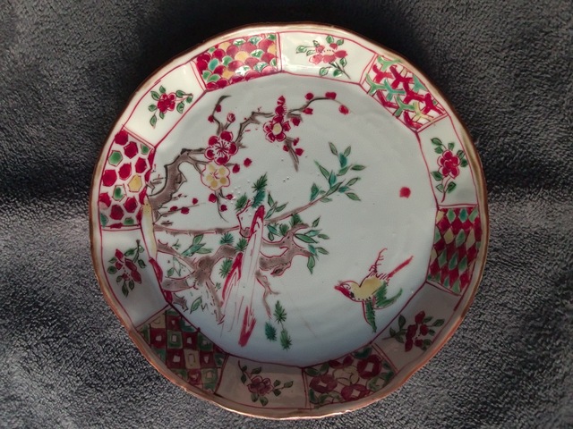 古玩陶瓷清順治五彩花鳥紋花口盤真品鑒賞圖