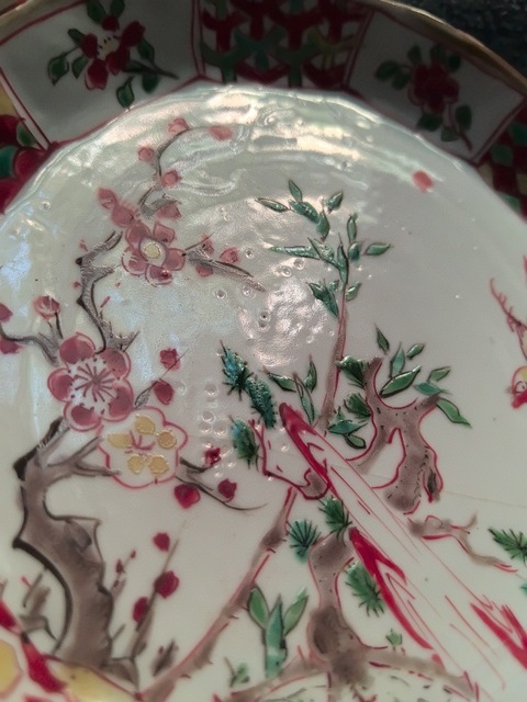 古玩陶瓷清順治五彩花鳥紋花口盤真品鑒賞圖