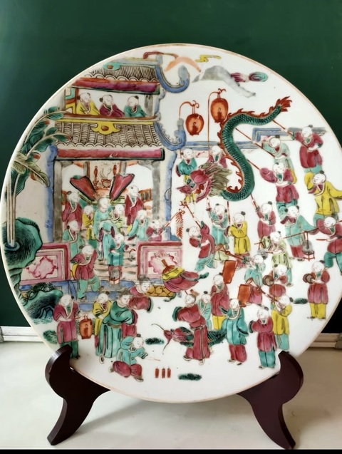 古玩陶瓷百子龍燈大盤真品鑒賞圖