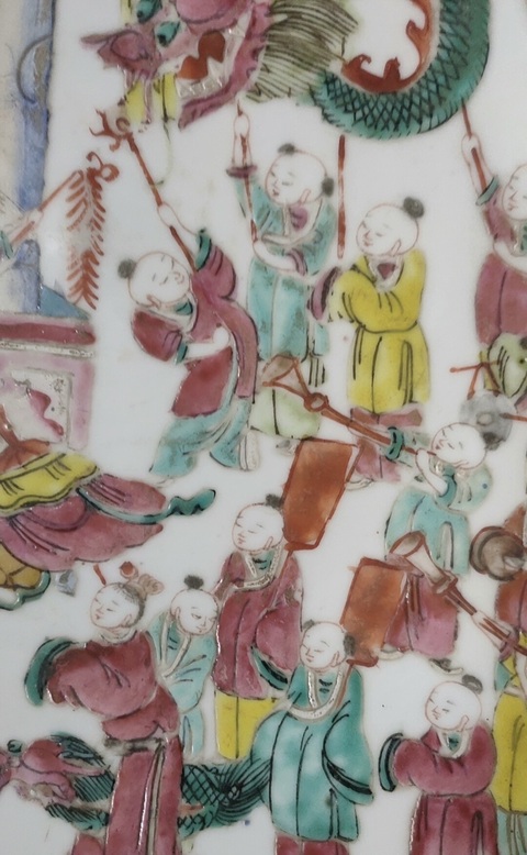 古玩陶瓷百子龍燈大盤真品鑒賞圖