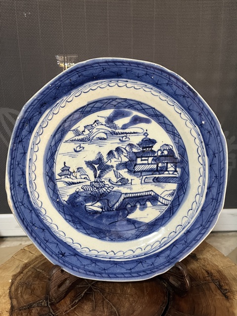 古玩陶瓷青花山水紋花口盤拍賣，當前價格399元