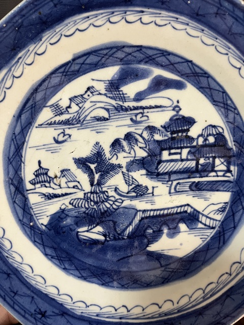 古玩陶瓷青花山水紋花口盤拍賣，當前價格399元