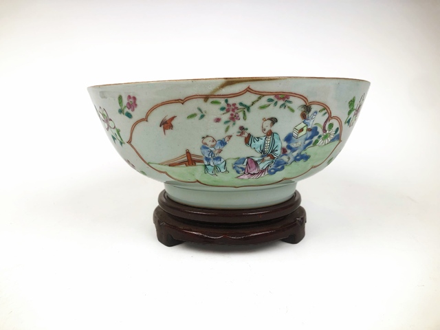 古玩陶瓷清雍乾·粉彩三娘教子圖大碗拍賣，當前價格743元