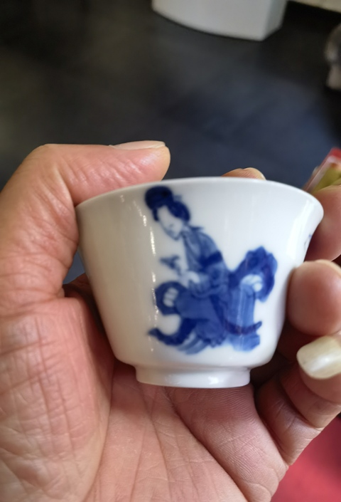 古玩陶瓷青花三娘教子杯真品鑒賞圖
