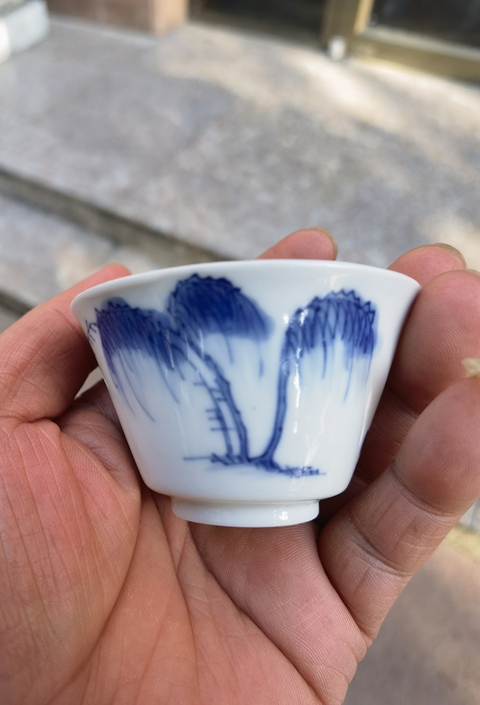 古玩陶瓷青花三娘教子杯真品鑒賞圖