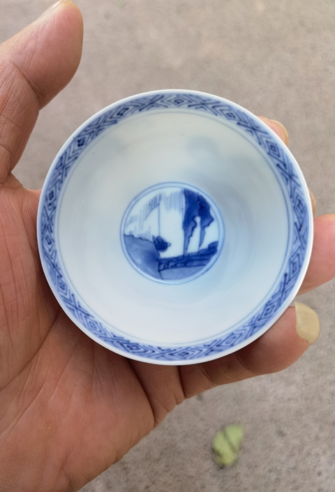 古玩陶瓷青花三娘教子杯真品鑒賞圖