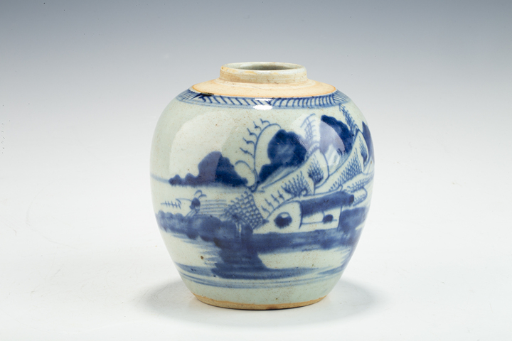 古玩陶瓷清中·青花山水紋罐拍賣，當(dāng)前價(jià)格399元