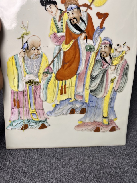 古玩陶瓷粉彩福祿壽三星瓷板拍賣，當前價格5888元