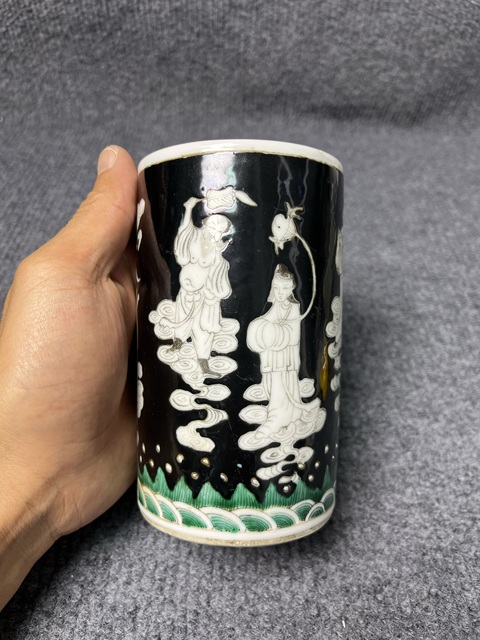 古玩陶瓷墨地粉彩留白八仙人物故事紋筆筒拍賣,當前價格3988元
