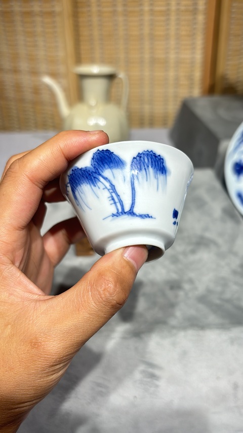古玩陶瓷青花三娘教子杯真品鑒賞圖