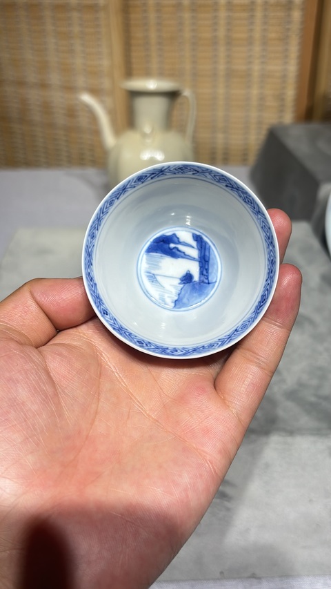 古玩陶瓷青花三娘教子杯真品鑒賞圖