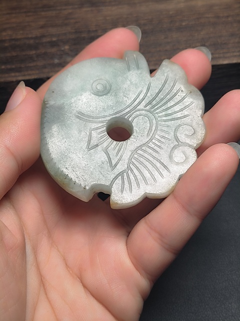 古玩玉器翡翠雕“年年有余”佩真品鑒賞圖