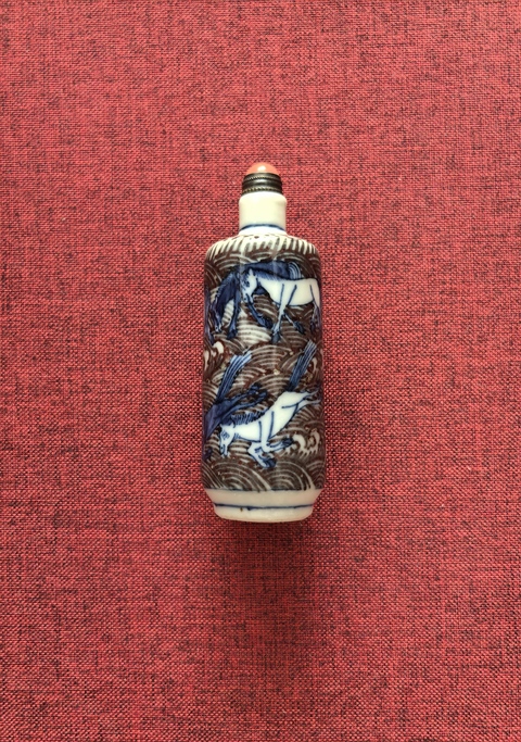古玩陶瓷道光青花釉里紅八駿圖鼻煙壺拍賣，當前價格6666元