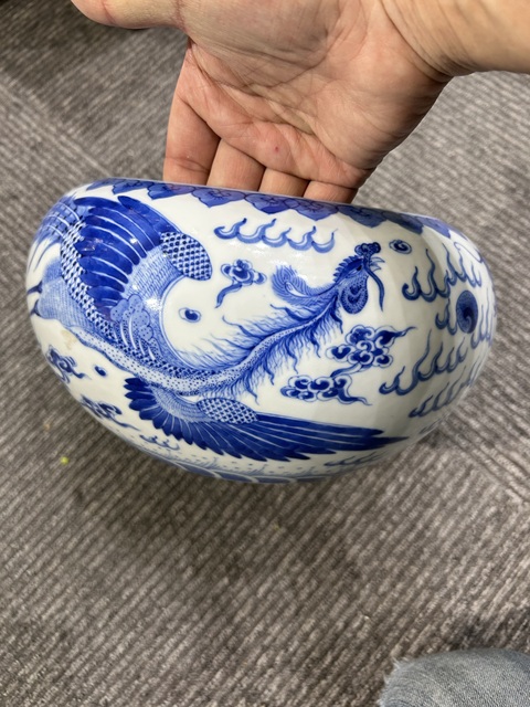 古玩陶瓷青花龍鳳紋水洗真品鑒賞圖