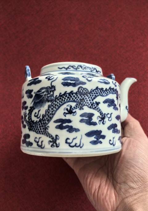 古玩陶瓷道光青花云龍紋提梁茶壺拍賣，當前價格8888元