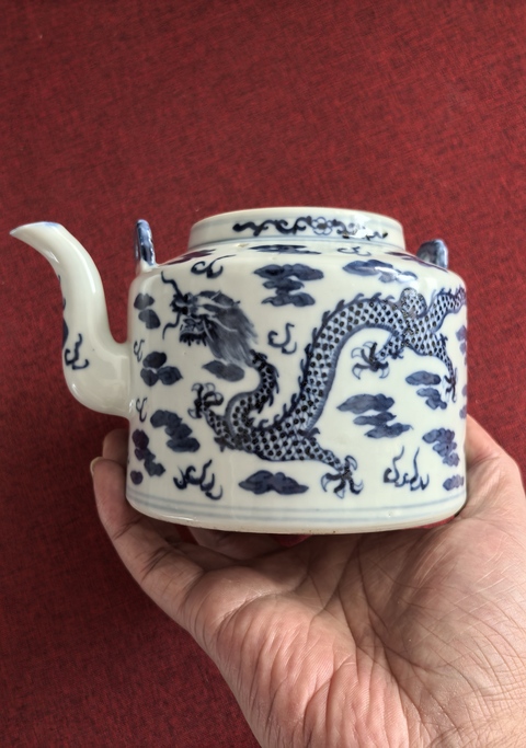 古玩陶瓷道光青花云龍紋提梁茶壺拍賣，當前價格8888元