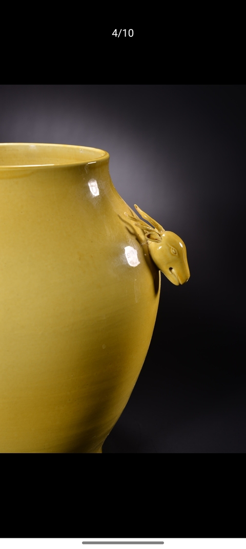 古玩陶瓷黃釉犧首尊真品鑒賞圖