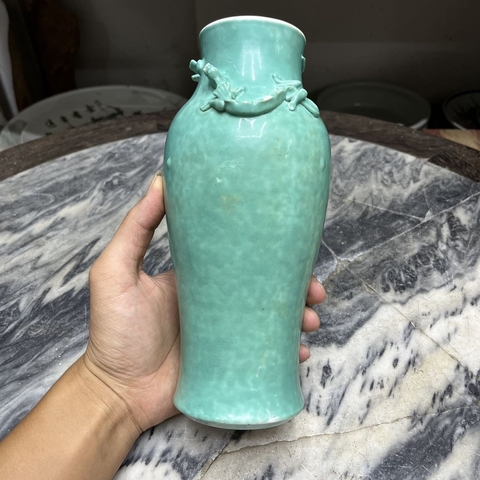 古玩陶瓷松石綠釉盤螭龍紋瓶真品鑒賞圖