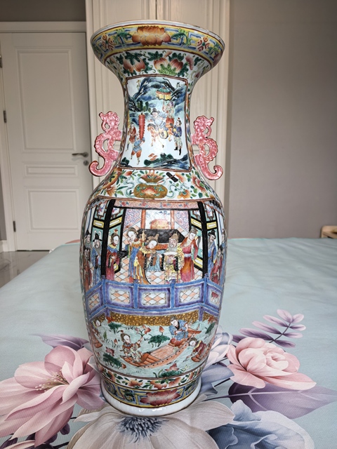 古玩陶瓷清道光 粉彩人物紋雙耳瓶真品鑒賞圖