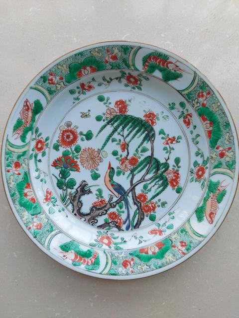 古玩陶瓷花鳥紋五彩盤真品鑒賞圖