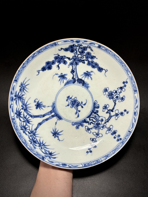 古玩陶瓷青花松竹梅紋盤真品鑒賞圖